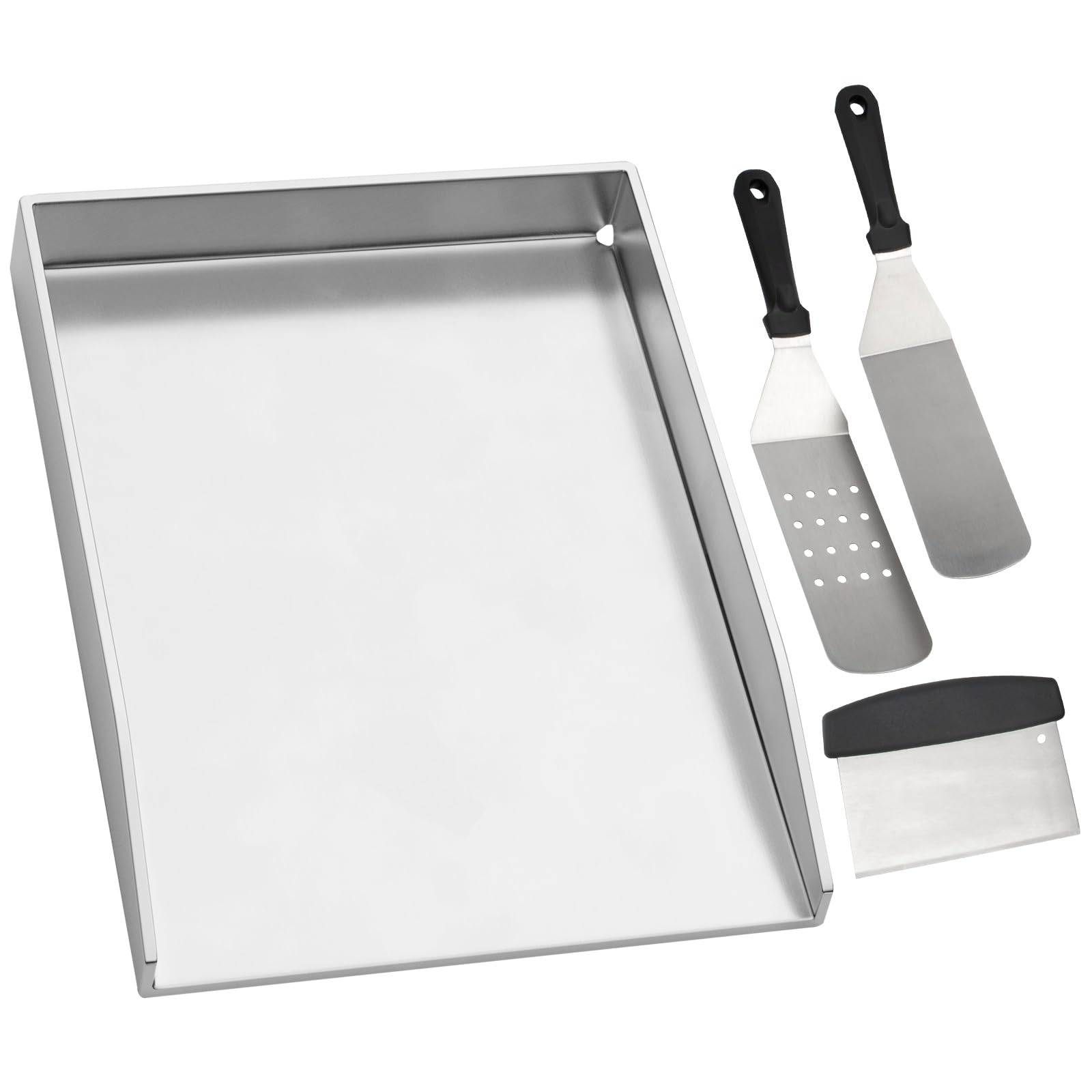 WELL GRILL 30x40CM Stainless Steel Plancha Plate with Scraper Set, Universal BBQ Grill Pan Accessories for Weber, Char-Broil, Burnhard, Uniflame, Landmann, Outback and Most Charcoal GasGrill