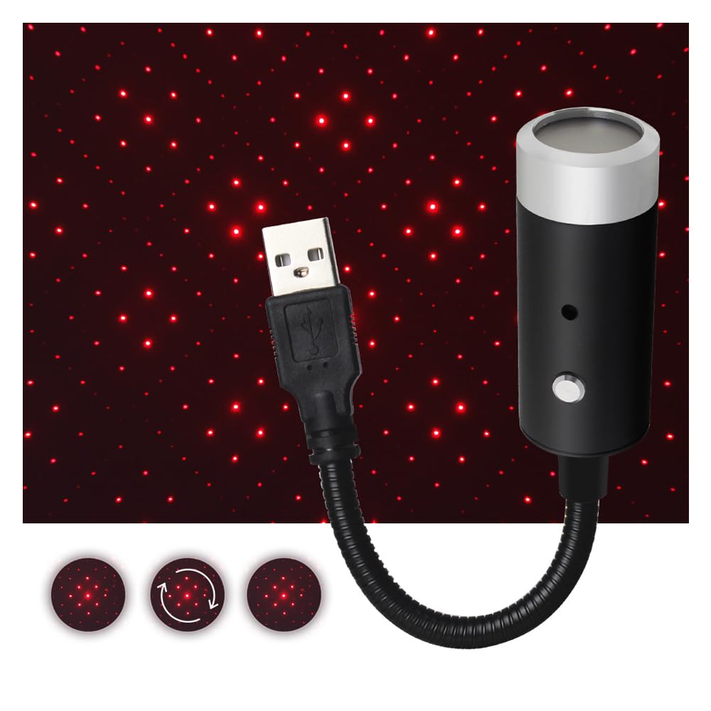 USB Star Night Light,Romantic Auto Roof Lights, XINFOK Adjustable USB Night Light for Bedroom, Car, Party, Ceiling and More - Plug and Play (Red)