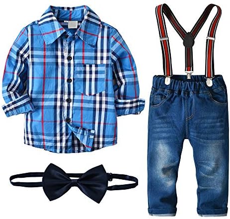 Nwada Little Boys Clothes Sets Bow Ties Shirts + Suspenders Pants Denim Jeans Toddler Boy Gentleman Outfits Suits