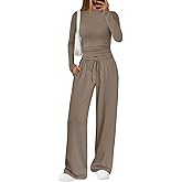Trendy Queen Womens 2 Piece Matching Lounge Set Mock Turtleneck Top Wide Leg Pants Casual Sweatsuit with Pockets