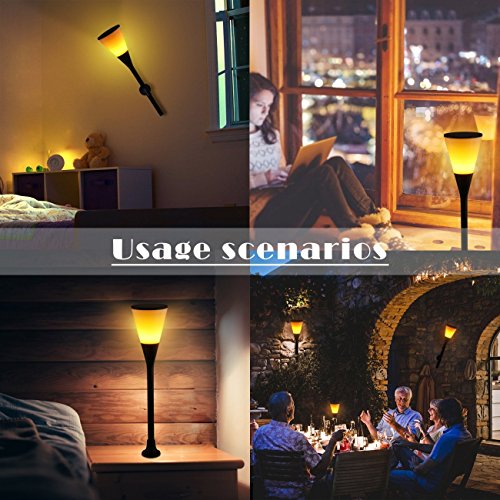 Zeonetak Solar Lights Outdoor Wineglass Flickering Flame Solar Powered Torch Light Adjustable 3-in-1 Table Lantern Waterproof Wireless Garden Spotlight Wall Light (2)