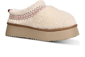 NATRAKI Women's Platform Slippers Mini Boots Braid Slippers with Plush Fleece Lining Fuzzy Slippers for Women Slip on Clogs