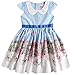 Sharequeen Hometown White Cloud Printing Cap Sleeve Cotton Girls Dress Light Blue Color Flower Neck