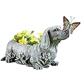 Dachshund With Butterfly Sculpted Garden Planter, Grey