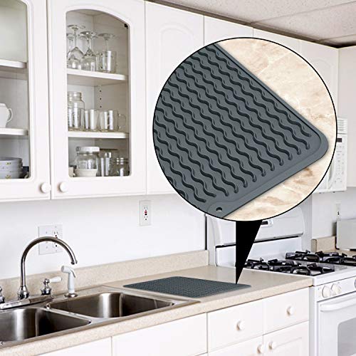 Silicon Dish Drying Mats with Grips Botter Brush, 16'' X 12'' Non Slip Dish Mats, Heat Resistant Countertop Protection Trivet, Dishwasher Safe - BPA Free (L, Gray)
