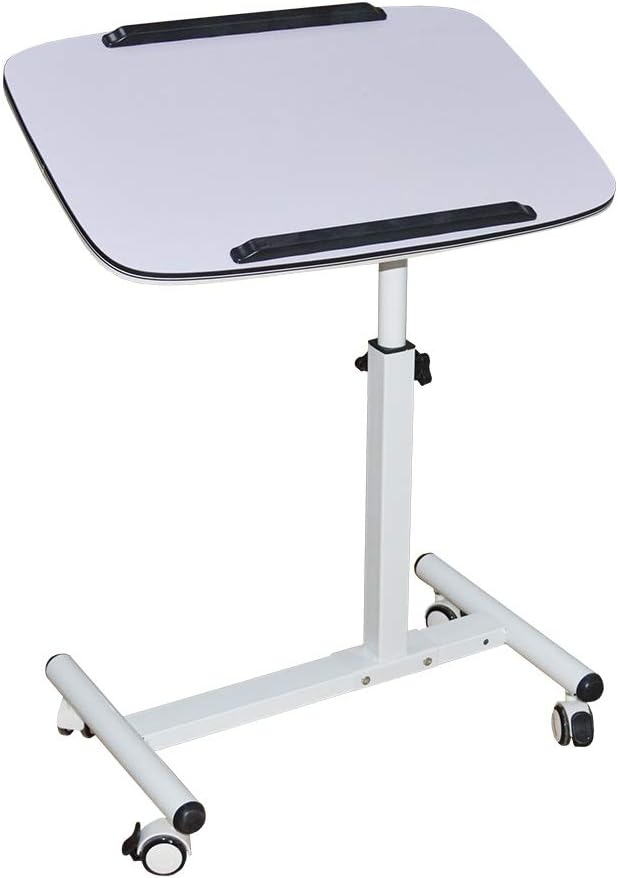 NOVII Mobile Laptop Computer Desk Cart, Angle & Height Adjustable Cost-Effective Rolling Workstation, Sofa/Bed Side Table Stand, That Also Works Great as a Lectern/Podiu (White)