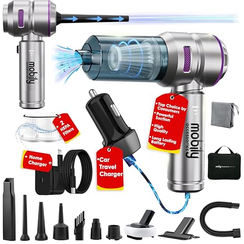 【2025 Upgraded】 Handheld Vacuum Cordless, Car & Home Cleaner with Brushless Motor, Strong & Compressed Air Dusters with LED Light, Type C Port, Wireless Mini Portable Hand Blower