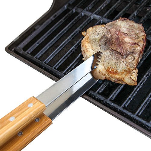 Archery Target Wooden Accessories Company Stainless Steel Grill Tongs with Laser Engraved Design - 16 Inch BBQ Grill Tongs with Wooden Handle - Grilling Gifts for Women and Men