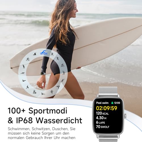 Smartwatch Men Women with Phone Function, 1.85 Inch HD Watches with Heart Rate Sleep Monitor SpO2 Pedometer, 110+ Sports Modes Fitness Watch, IP68 Waterproof Smart Watch Compatible with iOS/Samsung/Android