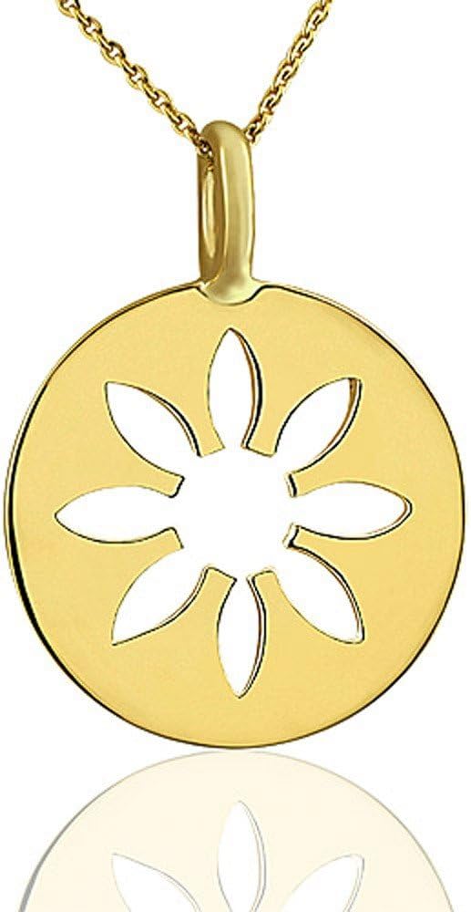 Dharmachakra Buddhist Symbol 14K Yellow Gold Disc Pendant 14mm in diameter