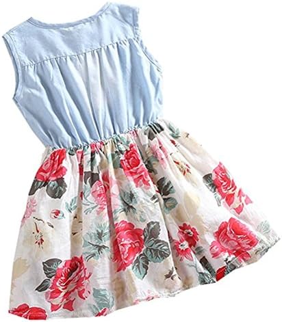 Ncybaby Little Girls Bowknot Flower Printed Skirt Denim Dress Princess White 7T