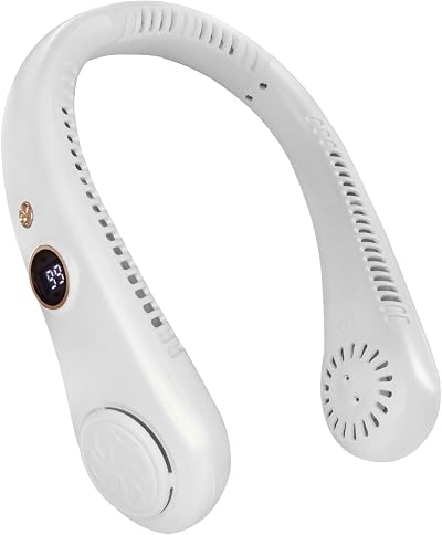 Jsdoin Portable Neck Fan 5 Speeds USB Rechargeable 360° Airflow White