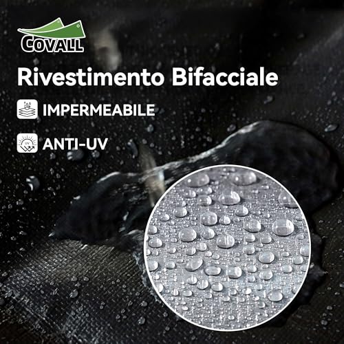 COVALL Waterproof Outdoor Tarpaulin, 4 x 6 m, 155 g/m², Reinforced HDPE with Anti-UV Eyelet, Windproof Rain Cover for Swimming Pool, Car, Garden, Camping, Silver, Black