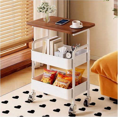 LiliGloris 3-Tier Metal Utility Rolling Cart with Drawer & Wooden Table Top,with Fixed Wheel Locks,for Small Spaces Kitchen Storage,Office Bookshelves, Bedroom Racks, and Bathroom Storage. (White) at Amazon