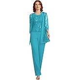 3 Pieces Chiffon Mother of The Bride Pantsuits for Wedding Long Women's Formal Jumpsuit with Jacket