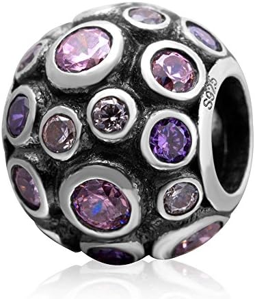 ChaWin Colorful Encore Charm 925 Sterling Silver Bead Fit European Bracelet Snake Chain Jewelry(Clear Pink and Purple CZ)