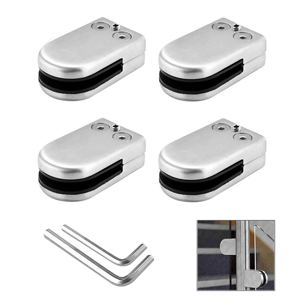 QitinDasen 4 Pieces 6～8 mm (S Size) Glass Clamps, 304 Stainless Steel Glass Clip Clamp, Adjustable Glass Clamp Bracket Flat Back, for Staircase Balustrade Handrail (Silver)
