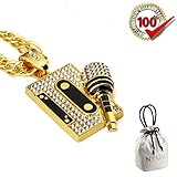 Hip Hop Jewelry for Men Tape & Microphone Pendant Necklace Gold Chain