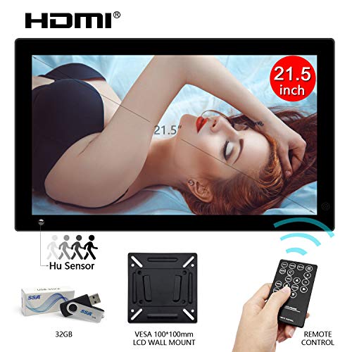 SSA Large Digital Picture Frame 21.5 Inch with Hu Motion Sensor LCD Advertising Player with 1080P High Resolution LCD AV HDMI Input VESA with Wall Mount 1080P (Include 32GB USB Stick)