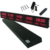 HPOUTABD LED World Clock 5 Time Zones - WiFi Auto-Sync Digital Wall Clock with 3-Level Brightness, Ultra-Clear Wide Viewing Angle, All-Aluminum Housing for Multinational Enterprises, Hotels &amp; Offices