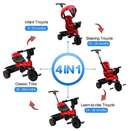 ChromeWheels 4-in-1 Kids’ Trike & Stroller, Adjustable Height Push Ride Tricycle for 9 Months - 5 Year Old - Image 3