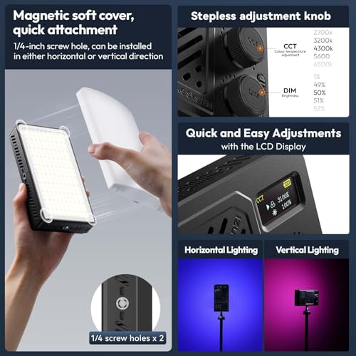 ULANZI LM-P40 RGB LED Video Light, 2700-6500K 40W Portable Camera Light, 5000mAh Rechargeable Battery, 20 Scene Modes, Mini Studio Lighting for YouTube, Vlogging, Live Streaming, Photography