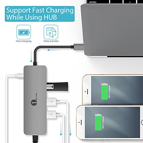 1byone USB C Hub 9 in 1 Aluminum Multiport Adapter With USB-C Charging, Port of Mic/Audio,3 USB 3.0 ports, HDMI, SD, MICro SD for Macbook Pro, Surface Pro,Notebook PC, USB Flash Drives and More - Thumbnail 2