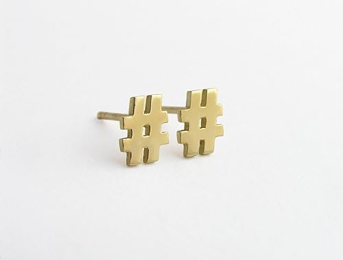 Amazon Com 14k Gold Hashtag Post Earrings Solid Gold Studs Hash