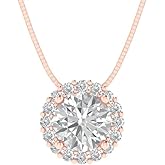 Clara Pucci 14K Rose Gold Plated Solitaire 16" Box-Chain Necklace - Sterling Silver 1.16ct Round Cut Moissanite Pendant
