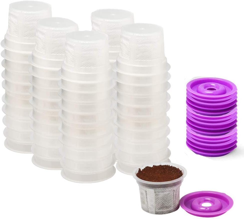 MG HOUSEWARE Disposable Cups Filters with Lid Compatible for Use in Keurig Brewer 2.0 & 1.0 Series,50 Cups, 50 Reusable Lids,Coffee Filter Basket (White, 50)