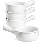 LE TAUCI French Onion Soup Bowls, 15 Ounce Ceramic Soup Bowls with Handles, for Chili, Beef Stew, Oven Microwave Dishwasher Safe, Set of 4, White