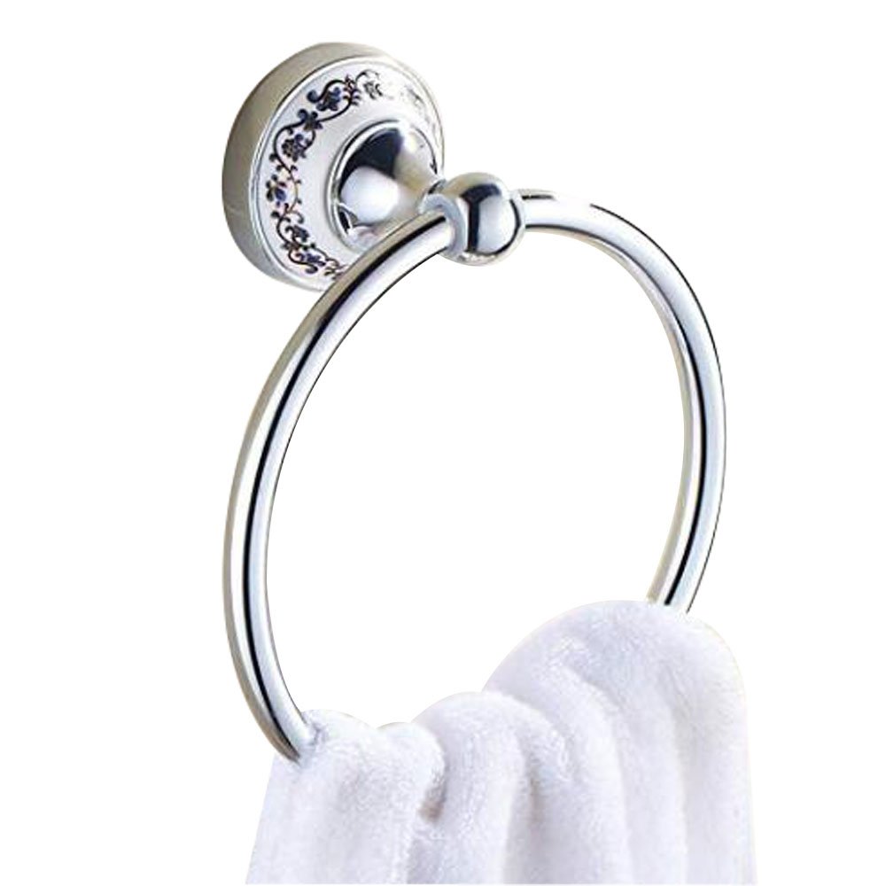 GDrems Hand Towel Holder for Bathroom Wall Mounted Towel Ring Stainless Steel Exquisite Carved Base Towel Hanger, Polish Finish