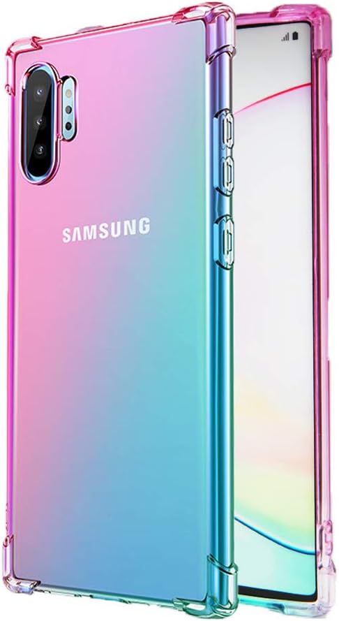 ROSAUI Case for Samsung Galaxy Note 10 Plus Case Soft TPU Bumper Slim Shock Absorption Protective Case Gradient Transparent Phone Cover Anti-Scratch Case for Galaxy Note10+ 5G (Teal-Pink)