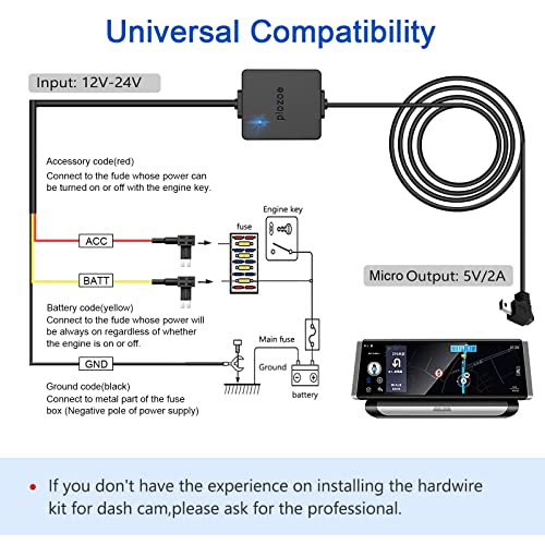 Dash Cam Hardwire Kit, G Sensor Smart Parking Mode Cable Mini USB Hard