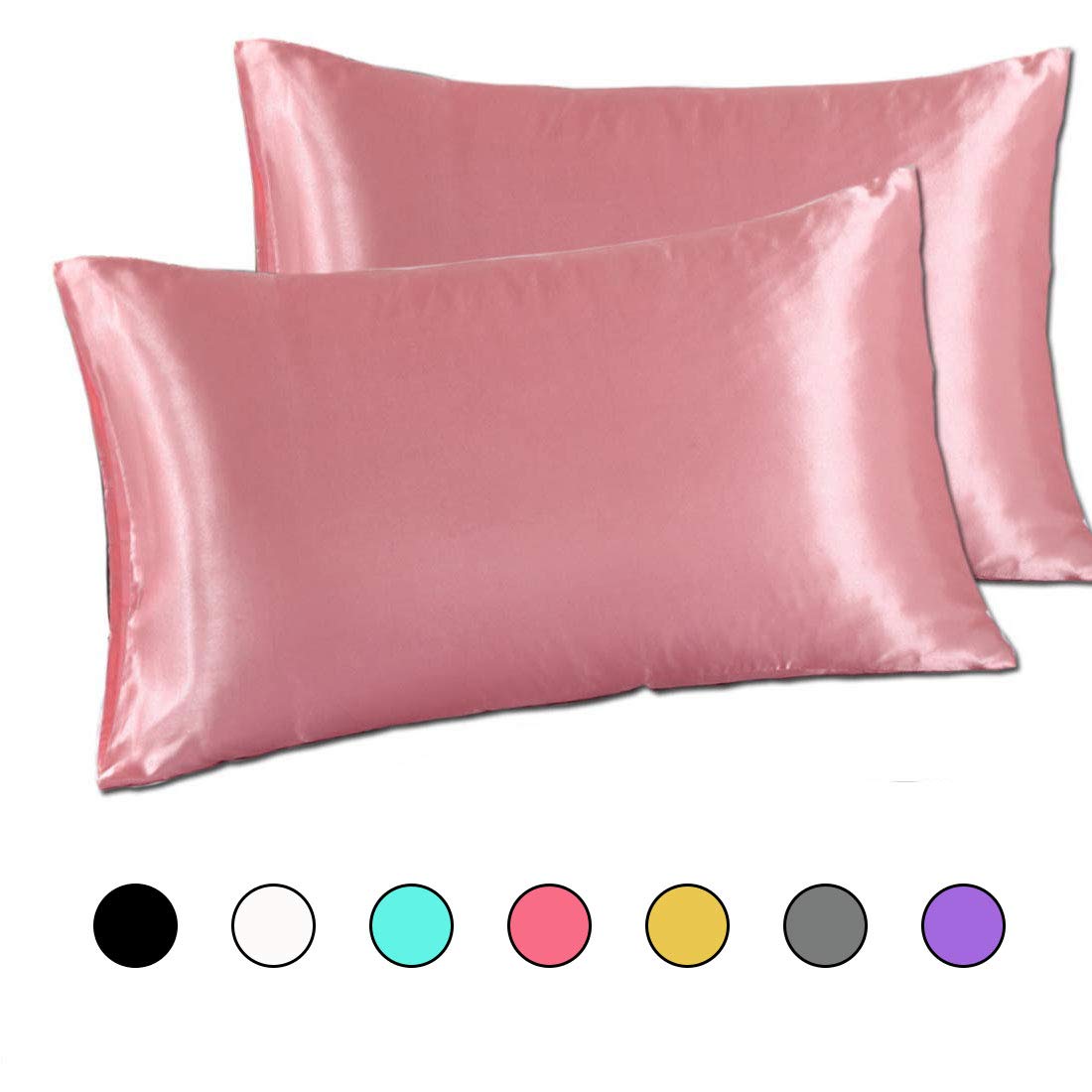 DreamX Luxury Silk Satin Pillowcase for Hair and Skin 2 Pack- King Size(20x40)- Pink
