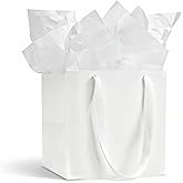Aosric White Gift Bags with Tissue Paper, 24 Pack 10x10x10 In Square Reusable Goodie Bag for Christmas Gifts, Halloween Treats, Wedding, Baby Shower, Birthday Party Favor, Return Gifts