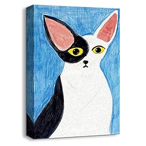 Canvas Wall Art Abstract Cat Painting Artwork for Home Decor Framed - 12x18 inches