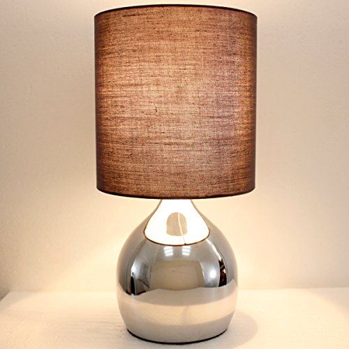 WERFACTORY Mini Touch Control Table Nightstand Bedside Lamps White Fabric Shades 4 Stage W15H30CM Modern Chrome Small Table Desk Reading Light (WHITE 1PACK) (GREY-2PACK)