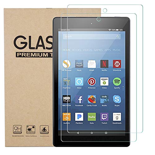 Dinines Tempered Glass Screen Protector for All-New Fire HD 8 / Fire HD 8 Kids Edition Tablet with Alexa [2-Pack]（2016/2017 Released)