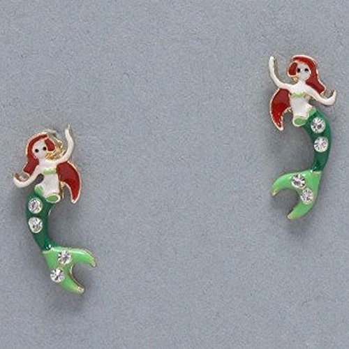 Women s mermaid earrings, painted gold, green, white &a…