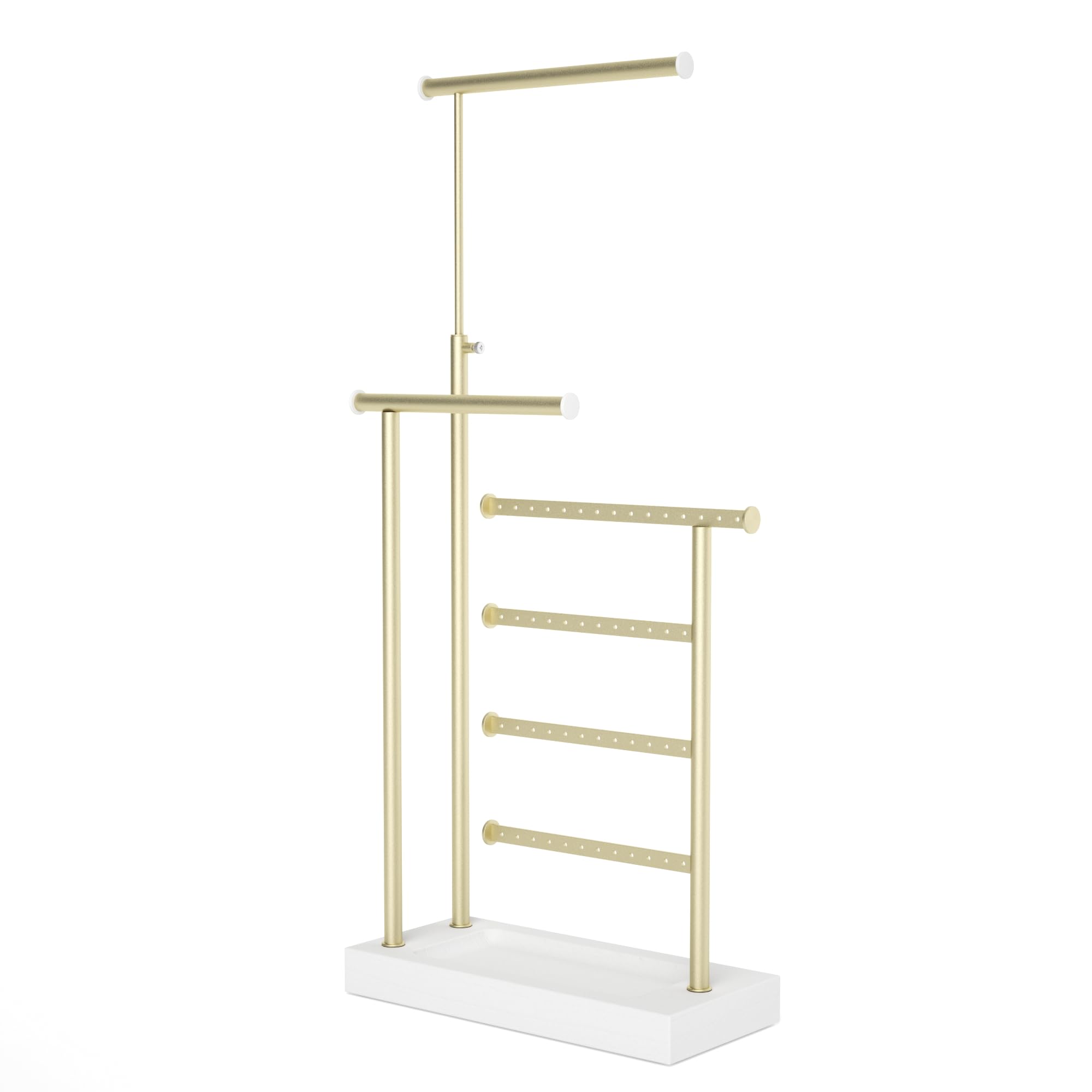 SRIWATANA SRIWATANA Jewelry Organizer Stand, Extra Tall Necklace Holder Jewelry Holder, 4-Tier Earring Holder Organizer, Jewelry Display Stand with Wooden Base, Gift Idea (White & Gold)
