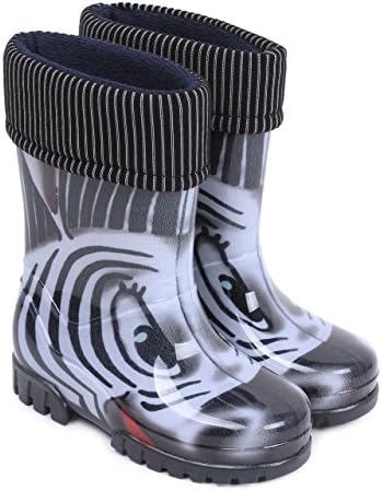 Demar Boys Girls Wellington Boots Rain Snow Wellies PVC Liners Zebra Black