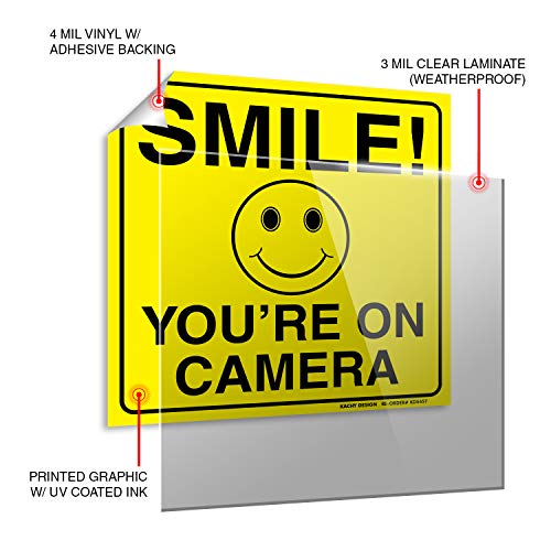 (Set of 4) Smile You're On Camera Sign - 6" x 6" - 4 Mil Vinyl ...