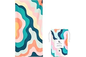 Dock & Bay Beach Towel - Quick Dry, Sand Free - Compact, Lightweight - 100% Recycled - Includes Bag - Stripes Go Wild - Get Wavy, Extra Large (200x90cm, 78x35)