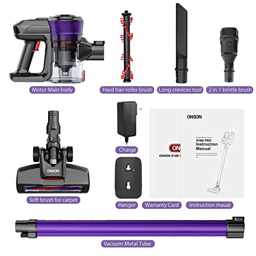 Cordless Vacuum, ONSON Cordless Stick Vacuum Cleaner, 250W Powerful