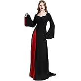 NFAUEIK Vintage Gothic Witch Long Dress,Women Vampire Dress with Flared Sleeves for Halloween Cosplay Costume.