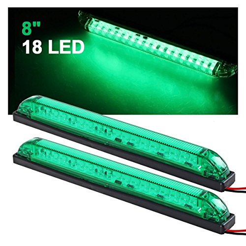 Partsam 2pcs 8″ Led Marker Light Utility Strip Light Bar For 12V Truck Trailer Boat 18 Green LED