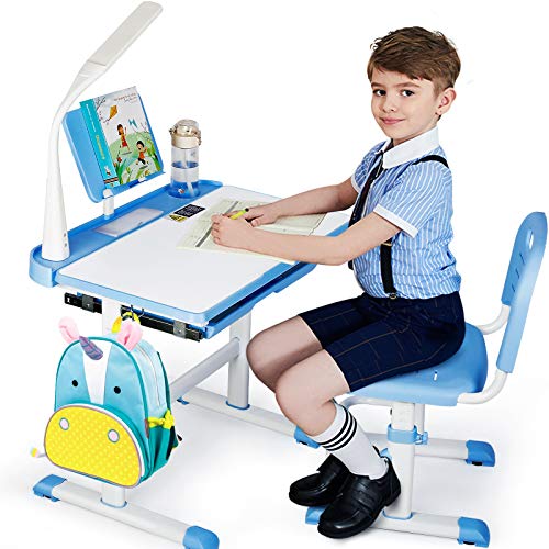 SIMBR Kids Desk and Chair Set, Height Adjustable Kid Desk Chair, Childs Desk w/LED Light School