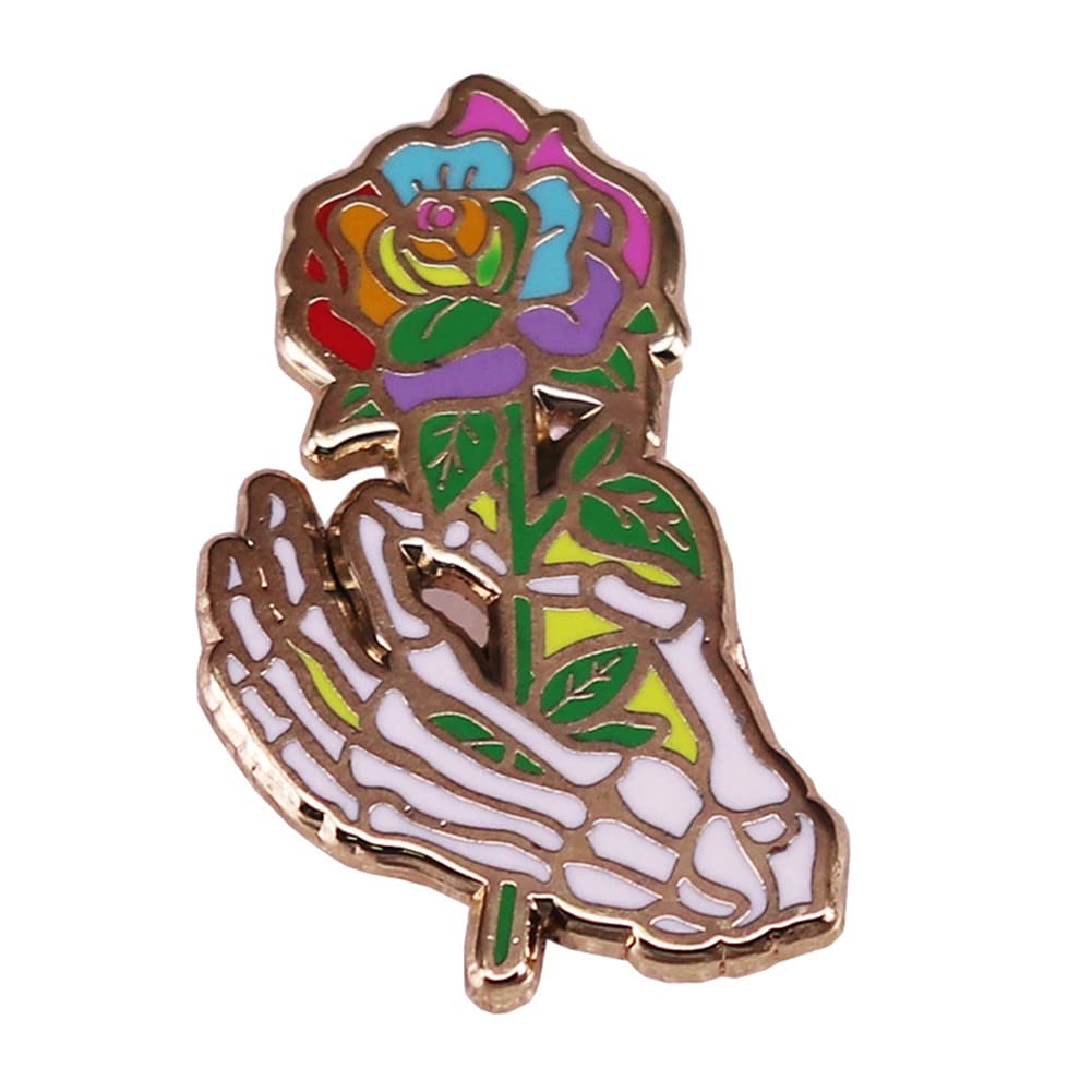 Skeleton Skull Brooch The Skeleton Hold a Rose Love and Death Romantic Enamel Brooch Punk Gothic Jeans Jewelry for Shirt Bag Alloy Steel, Alloy Steel