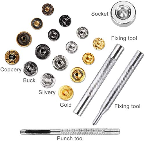 HAUSPROFI Leather Snap Fasteners Kit, 120 Sets Snap Fasteners Clothing Snaps Button Stud Buttons with Fixing Tool Kit for Leather Craft Jacket Wallet Handbag (12 mm)